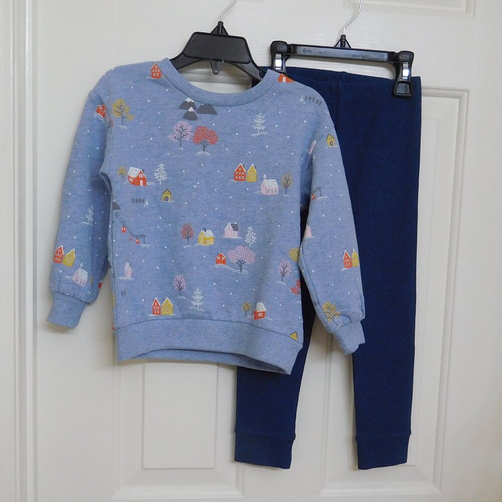 NWT 2pc Purebaby Snowy Village Print Sweatshirt & Pants Set sz 3 3t